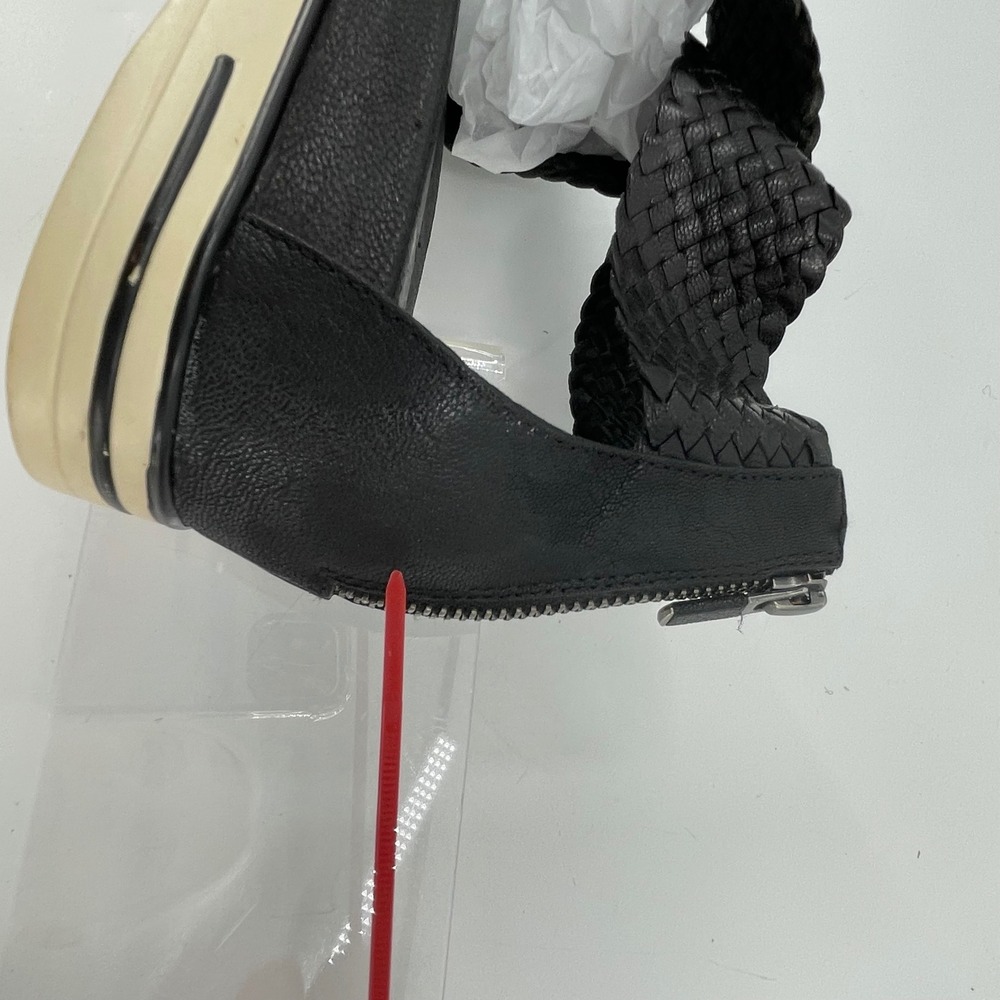 Eileen Fisher Womens Woven Leather Sandals 8.5 Black GUC Back Zip Flat *READ* - Picture 8 of 10